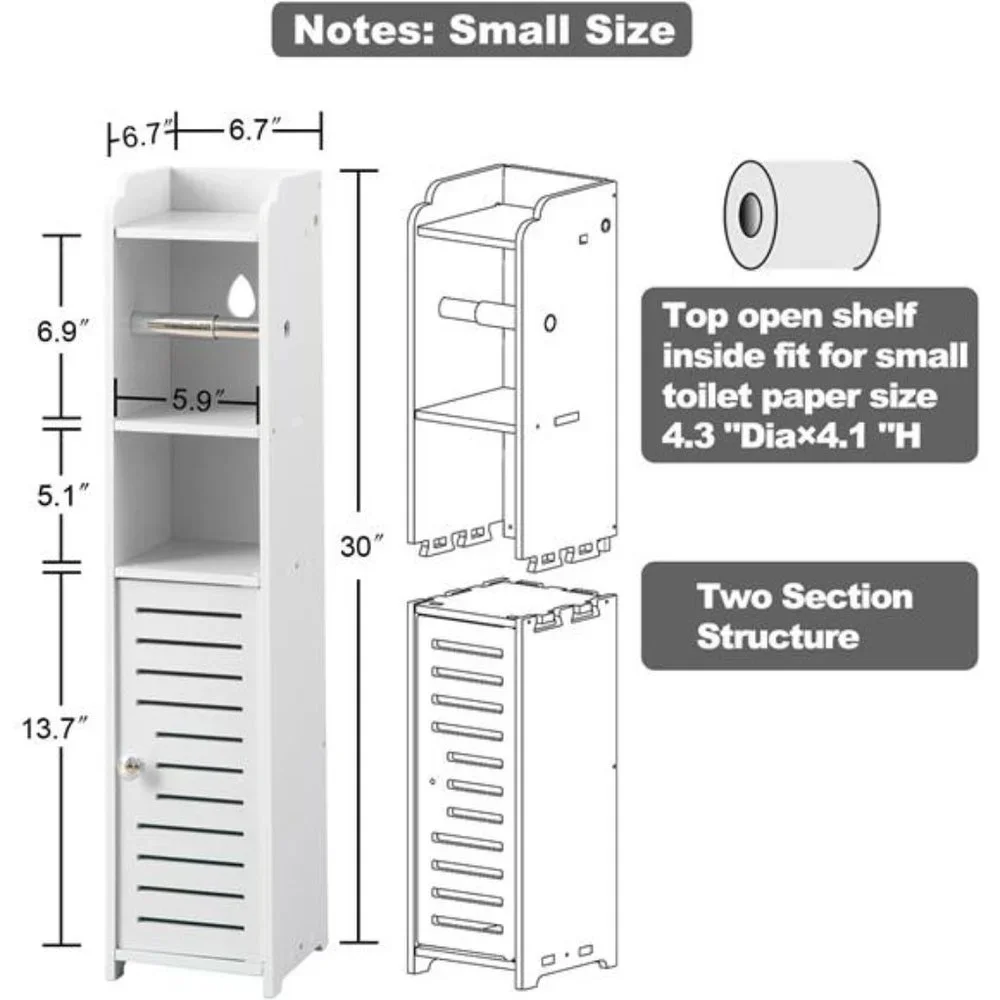 Toilet Paper Holder Stand, Storage Cabinet with Toilet Roll Holder, White